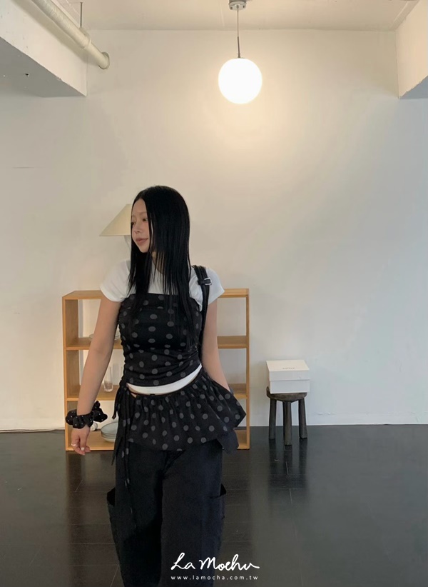 冰涼感點點平口BRA上衣+屁簾套裝